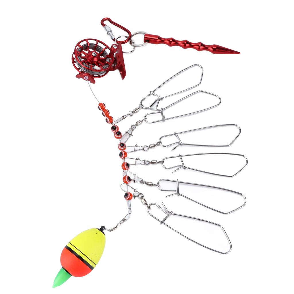Fishing Lock Buckle with Reel Stainless Steel Live Fish Locks Belt Floats Fishing StringerRed
