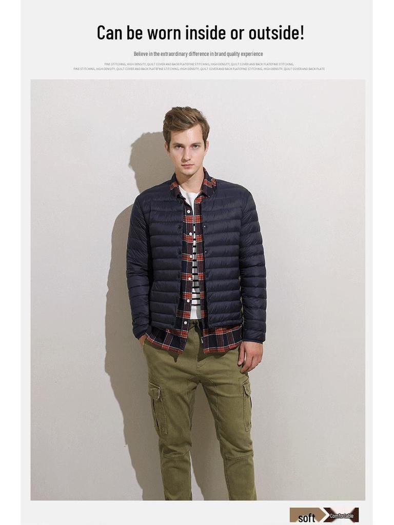 Pánská lehká péřová bunda bez límce 2024 - Crew/V-výstřih, nadměrná velikost, teplá vnitřní vrstva