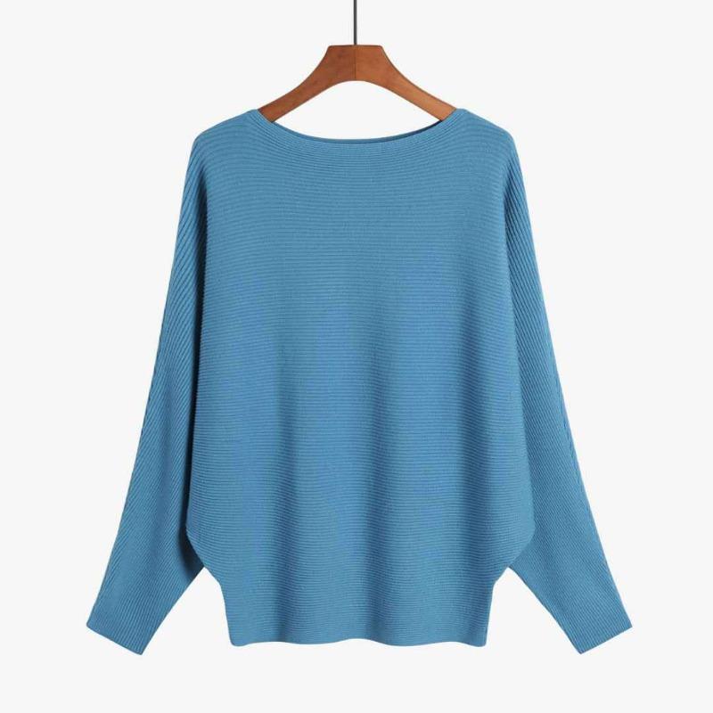 Autumn and Winter Knitted Sweaters, One-line Collar, Bat-sleeved Knitwear, Women's Pullover Bottoming Shirt