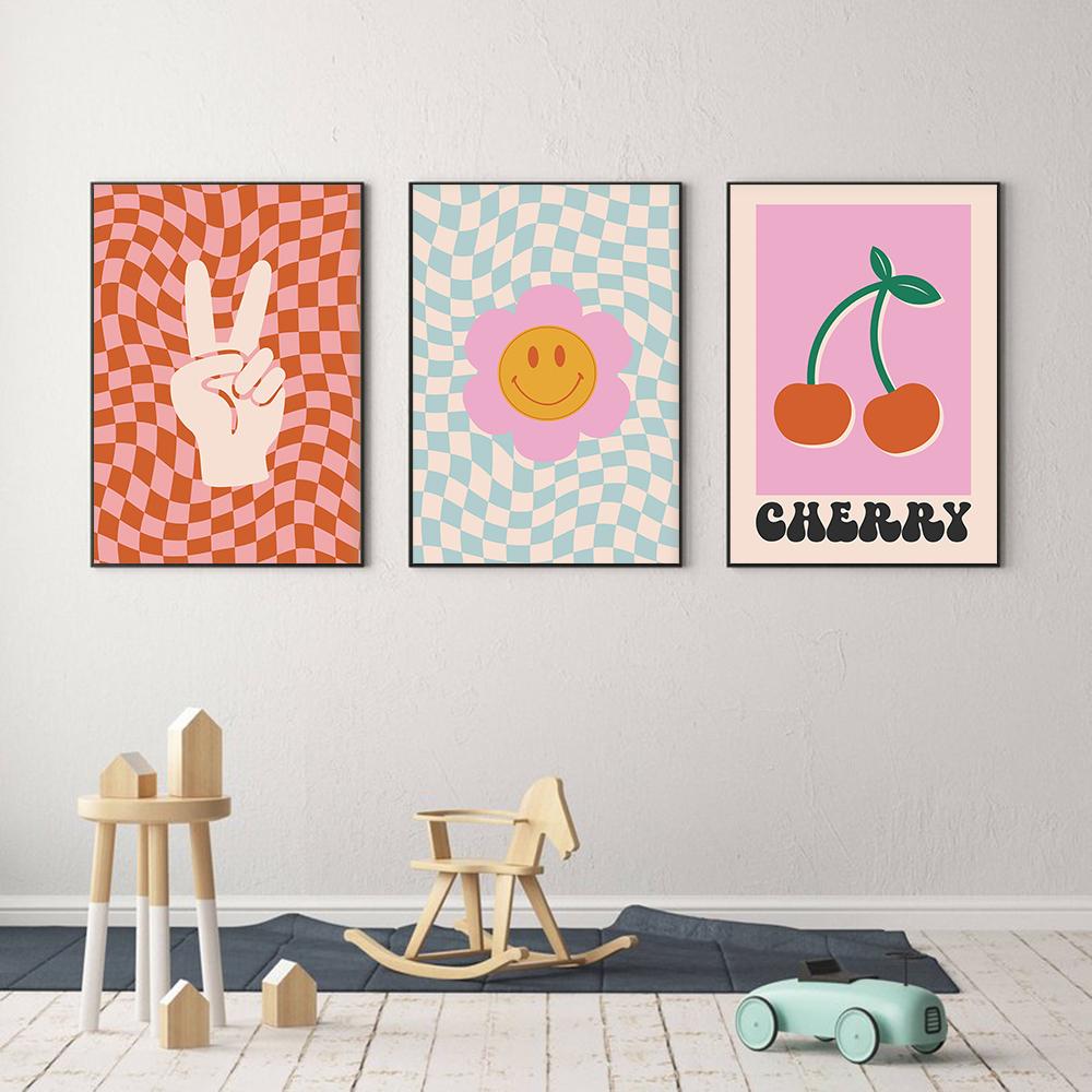 70s Funky Retro Abstract Poster Canvas Painting Pink Aesthetic Gallery Wall Art Print Picture Kids Bedroom Home Decor