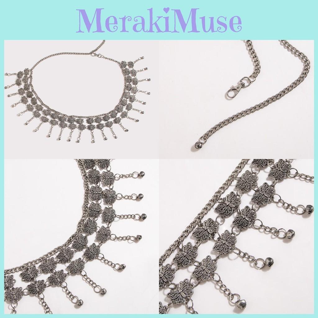 Silver Handcrafted Butterfly Belly Chain Women Jewelry With Engraving Vintage