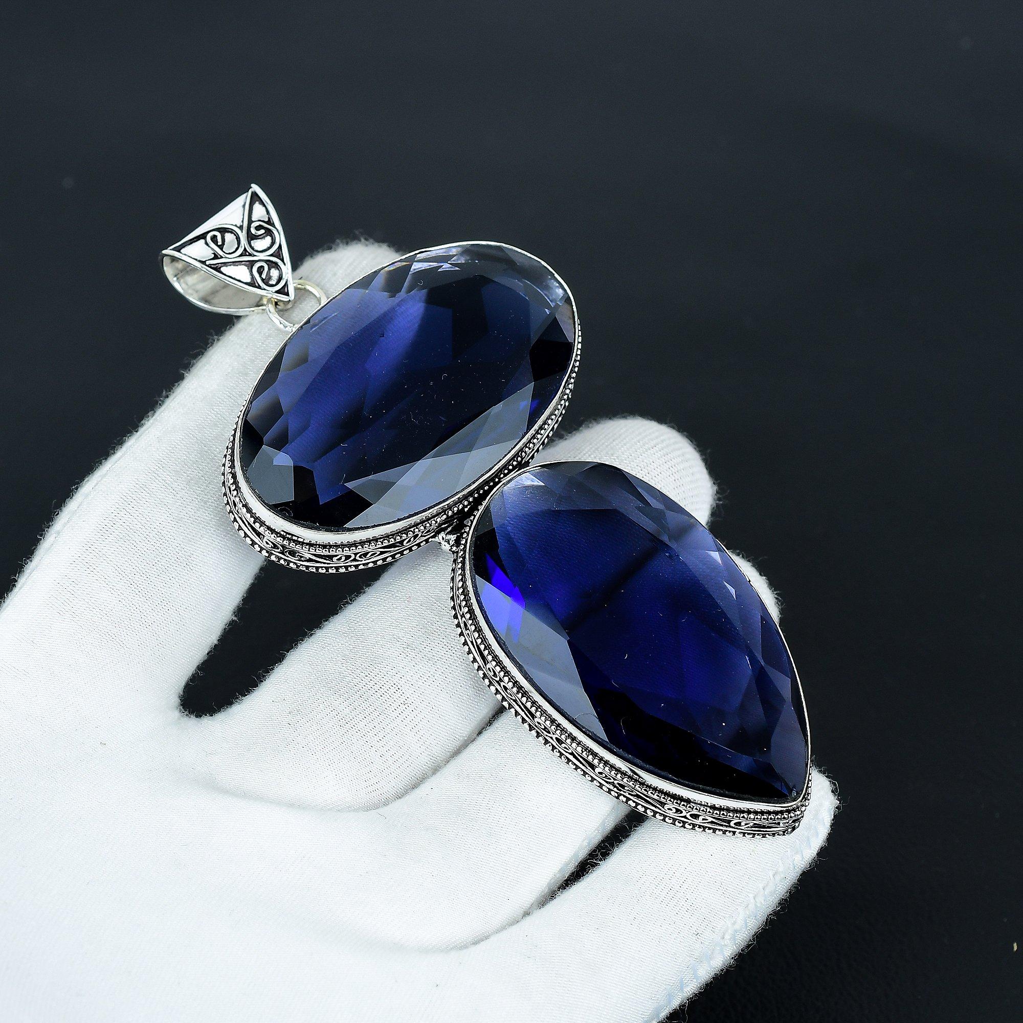 

Сапфир Синий Драгоценный Камень Гигантского Размера Ручной Работы Ювелирное Изделие Подвеска из Стерлингового Серебра 925 пробы, Подвеска Большого Размера для Подарков, Подвеска с Двойным Сапфировым Драгоценным Камнем в Подарок 2.54 синий