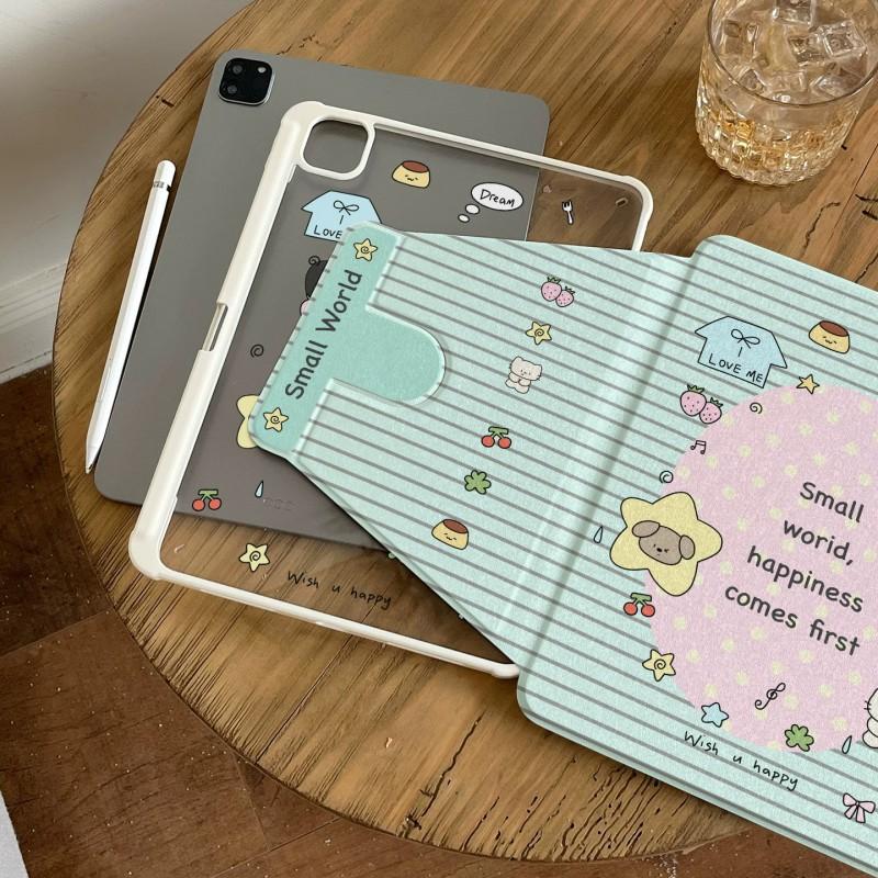 Cute Mint Stripe Dog IPad Case 10th/11th/12th Gen Mini Rotatable With Pencil Holder