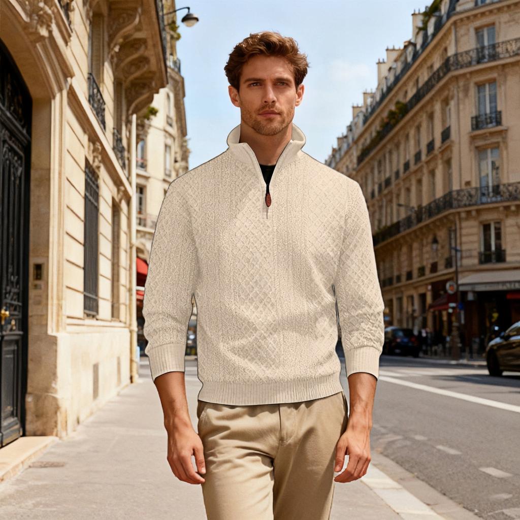 Men's Casual Loose Solid Color Outdoor Stand Up Collar Zipper Long Sleeved Texture Sports Sweatshirt