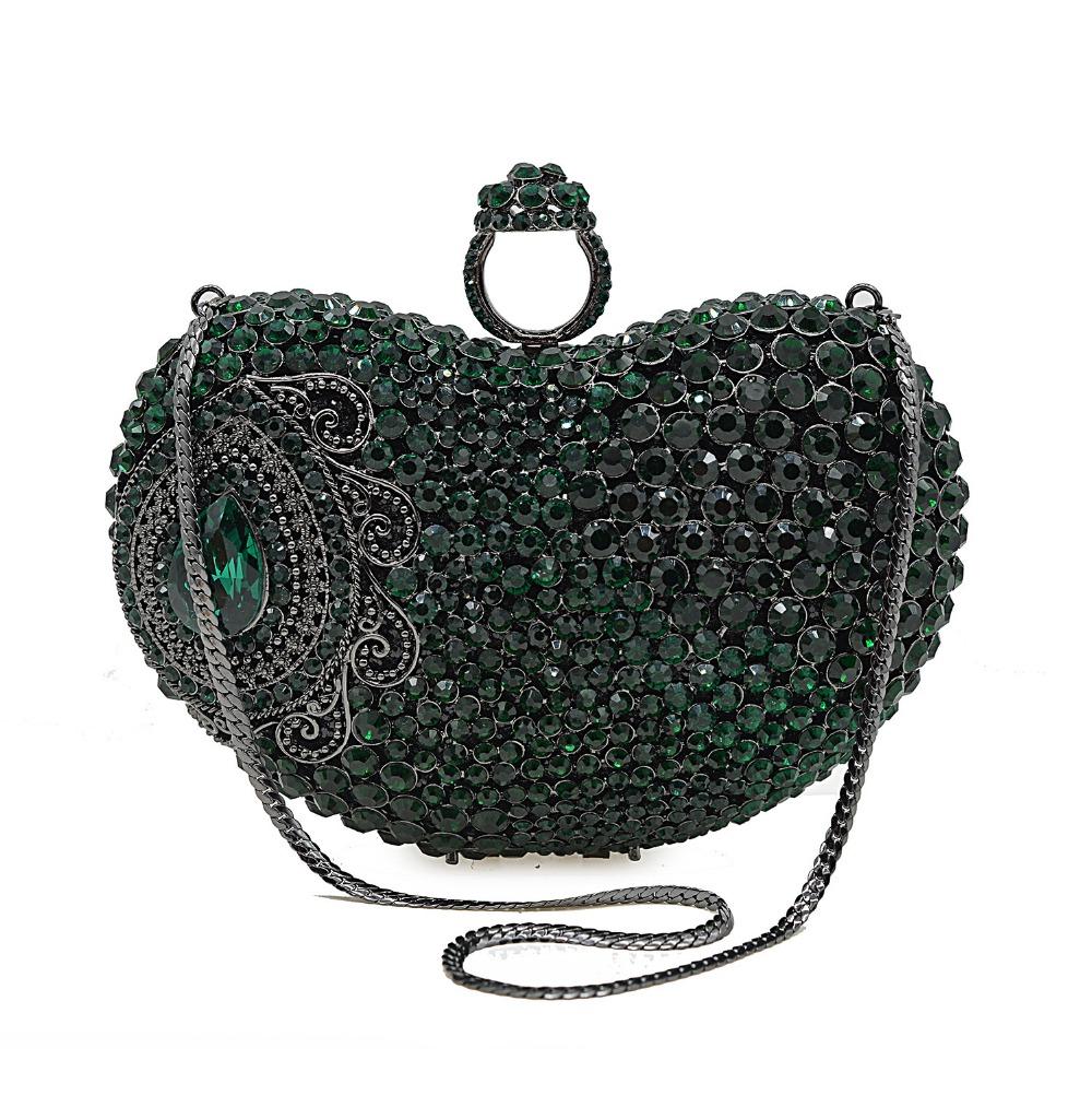 WHTUOHENG Gold Metall Box Abendtaschen Geldbörsen Herzform Diamant Strass Kristall Tasche Luxus Damen Hochzeit Handtasche