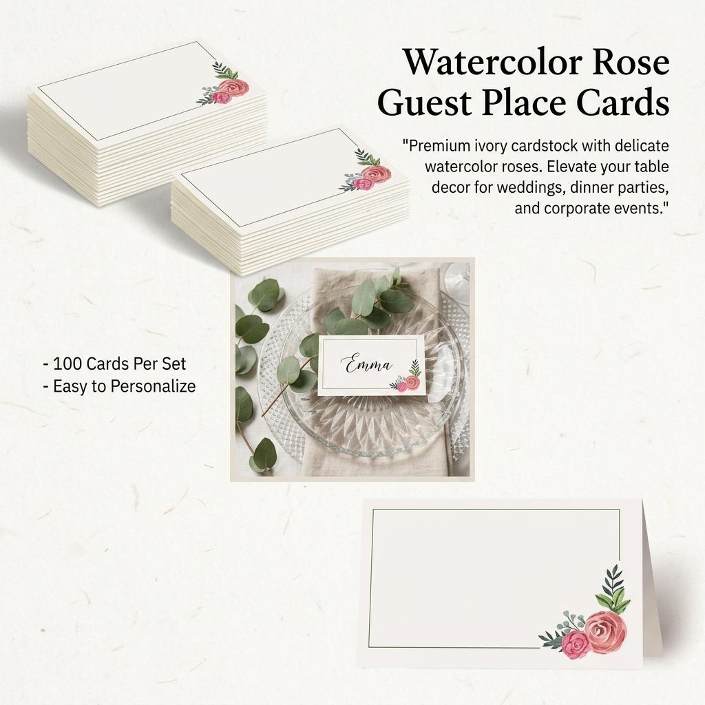 50Pcs Rose-Printed Blank Table Cards for Wedding Party Place Cards Handwritten Name Sign In Table Decoration