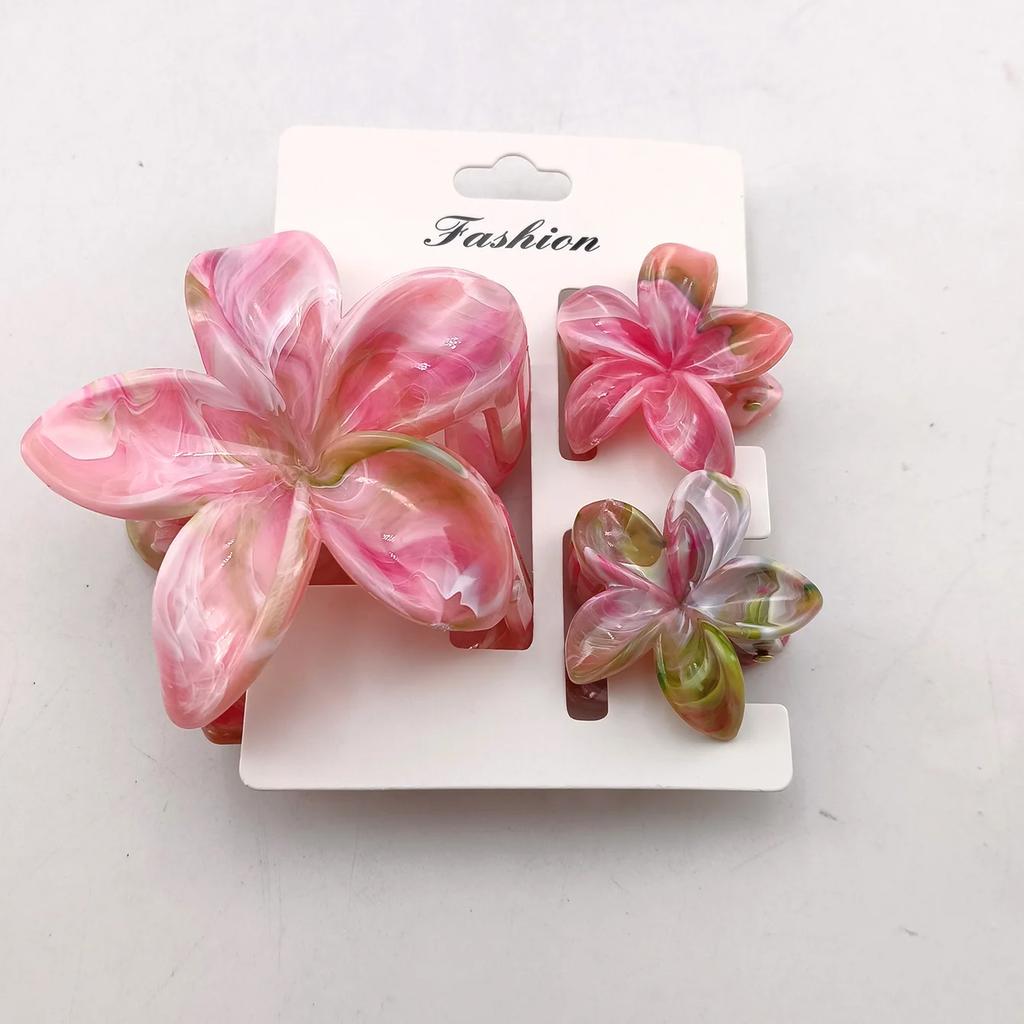 3PCS Hawaiian Gradient Flower Hair Claw Clip For Women Girl Fashion Plastic Non Slip Hold Hairpin Barrette Hair Accessories