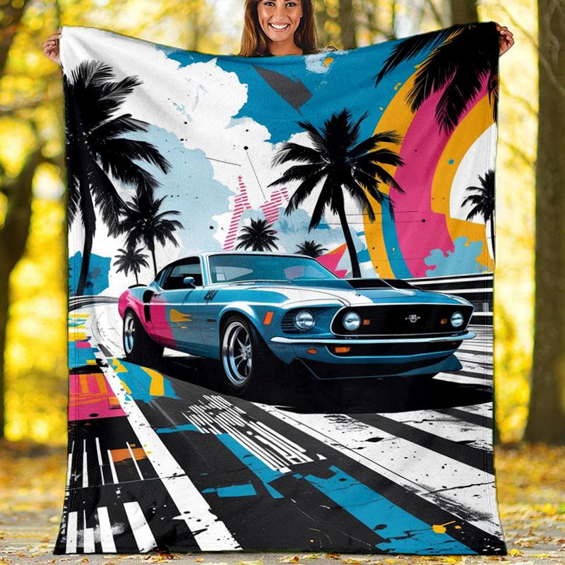 

Vintage Muscle Car Miami Style Flannel Fleece Blanket, Soft Warm Throw Blanket for Couch, Car Enthusiast Gift 80cm x 120cm