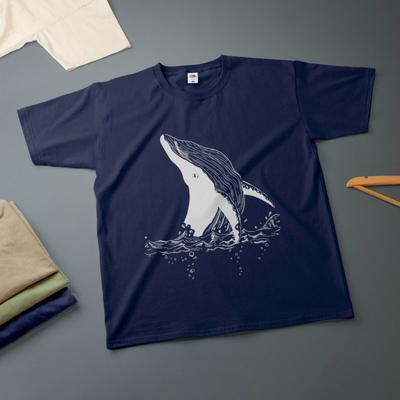 Whale Ink Drawing T-Shirt Various Sizes Colours Tee