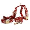 Red Plum Blossom & Japanese Floral Dog Collar with Zinc Alloy Buckle and Bow Tie Set