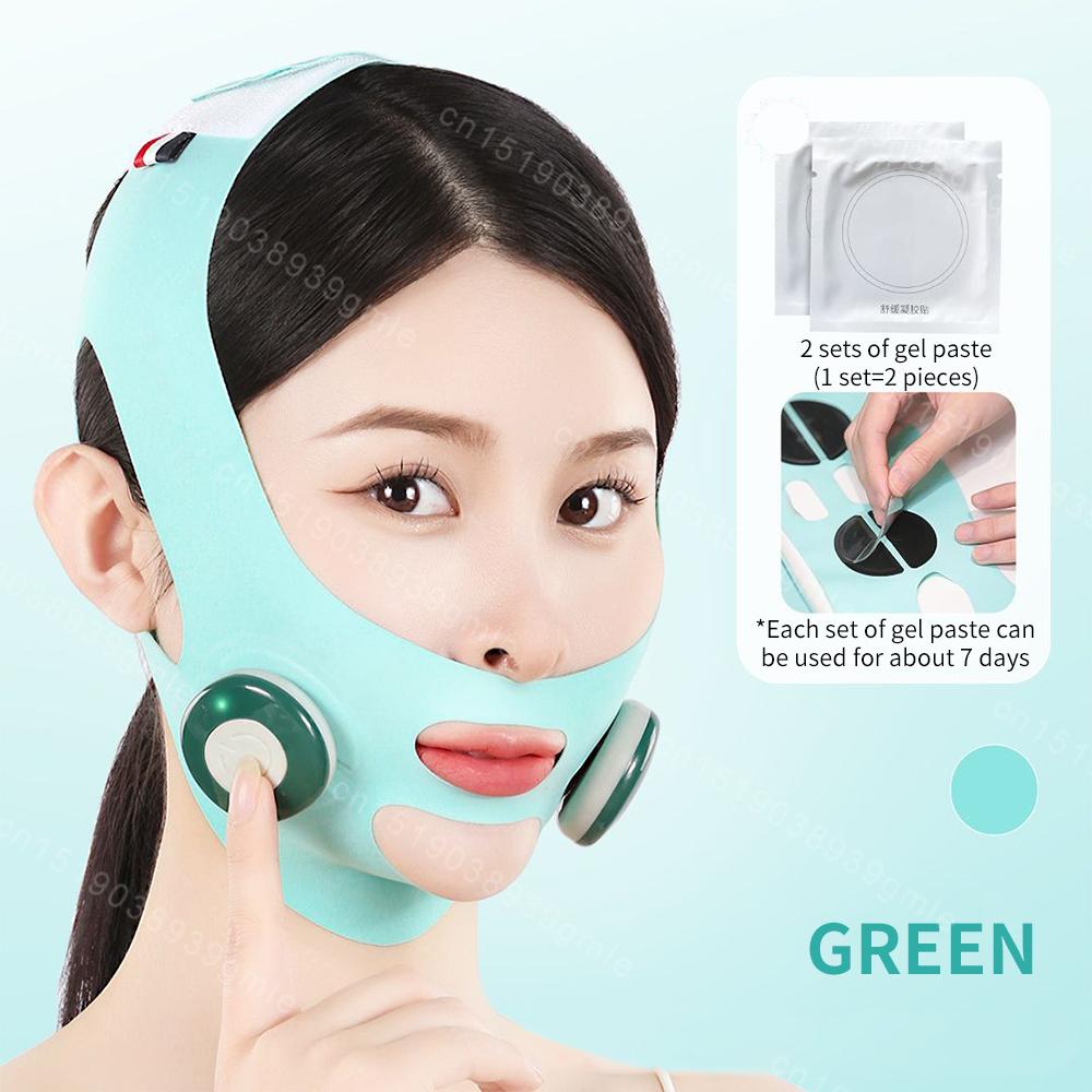 

Электрический V-образный массажер для лица, контурирующее устройство для красоты лица, EMS, лифтинг кожи, похудение, формирование подбородка, массажер против морщин зелёный