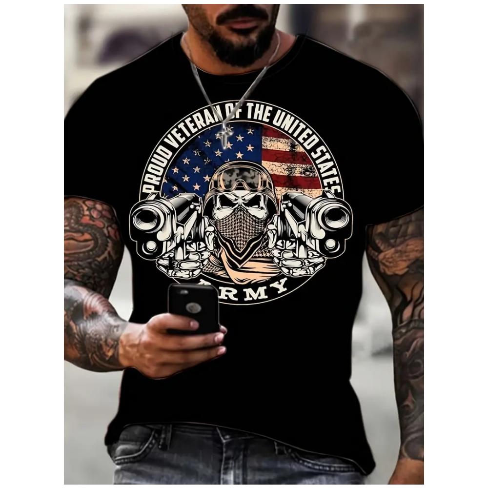 Maglietta da Uomo T-Shirt Casual Americana a Maniche Corte Top Stampa 3d Vintage Estiva da Uomo Oversize Girocollo 2024 Nuova Moda