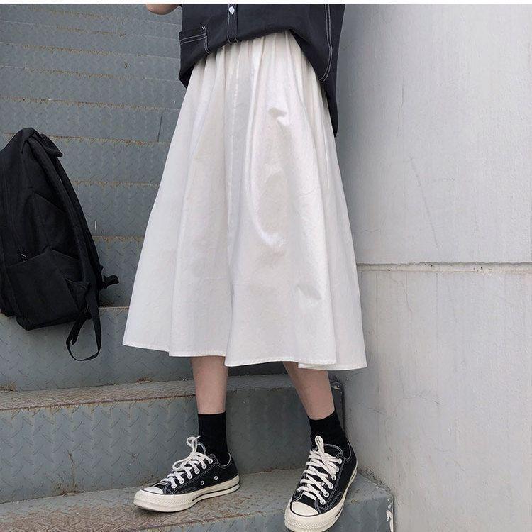 Japanischer A-Linien-Midi-Rock mit hoher Taille für Damen - Herbst Petite Schmeichelhaft Vielseitiges Design