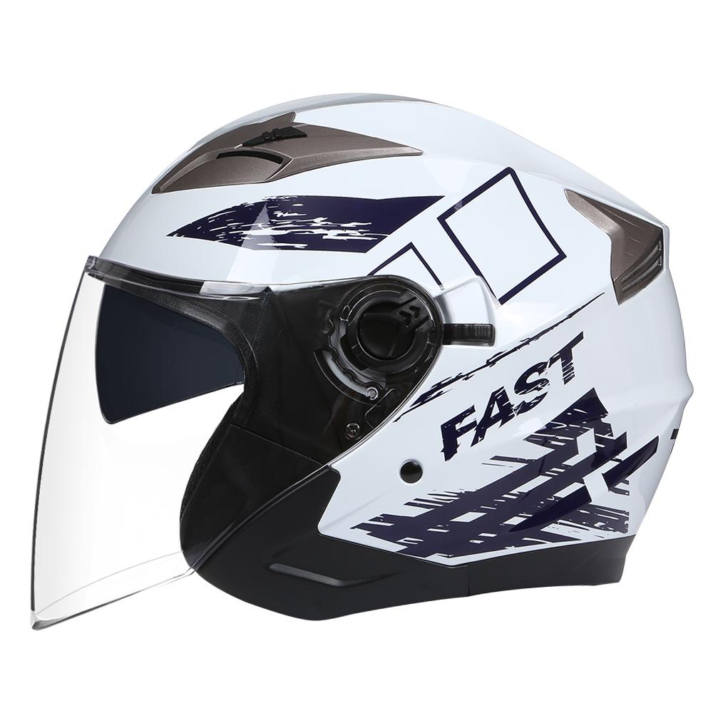 Half Face Helmet Safety Double Buckle Fashion Four Seasons Motorcycle Helmet Moto Men Women Double Lens Capacete De Moto DOT