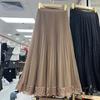 Retro Pleated Umbrella Skirt Women's 2025 Early Spring New High Waist Drape Lace Skirt Hemline Skirt