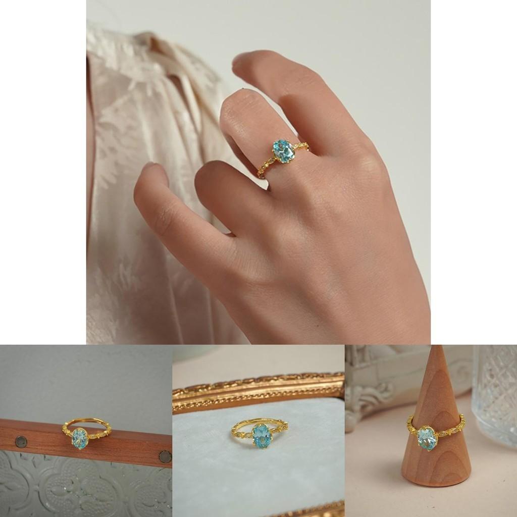 Blue Stylish Sea Zircon Ring For Women Showcasing Timeless Retro Court Design Ideal For Fashionable Occasions