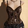 Vintage Leopardenmuster Samt Spitze Spleiß Schnürung Gürtel Damen Dünn Träger Kurzes Formwäsche Top
