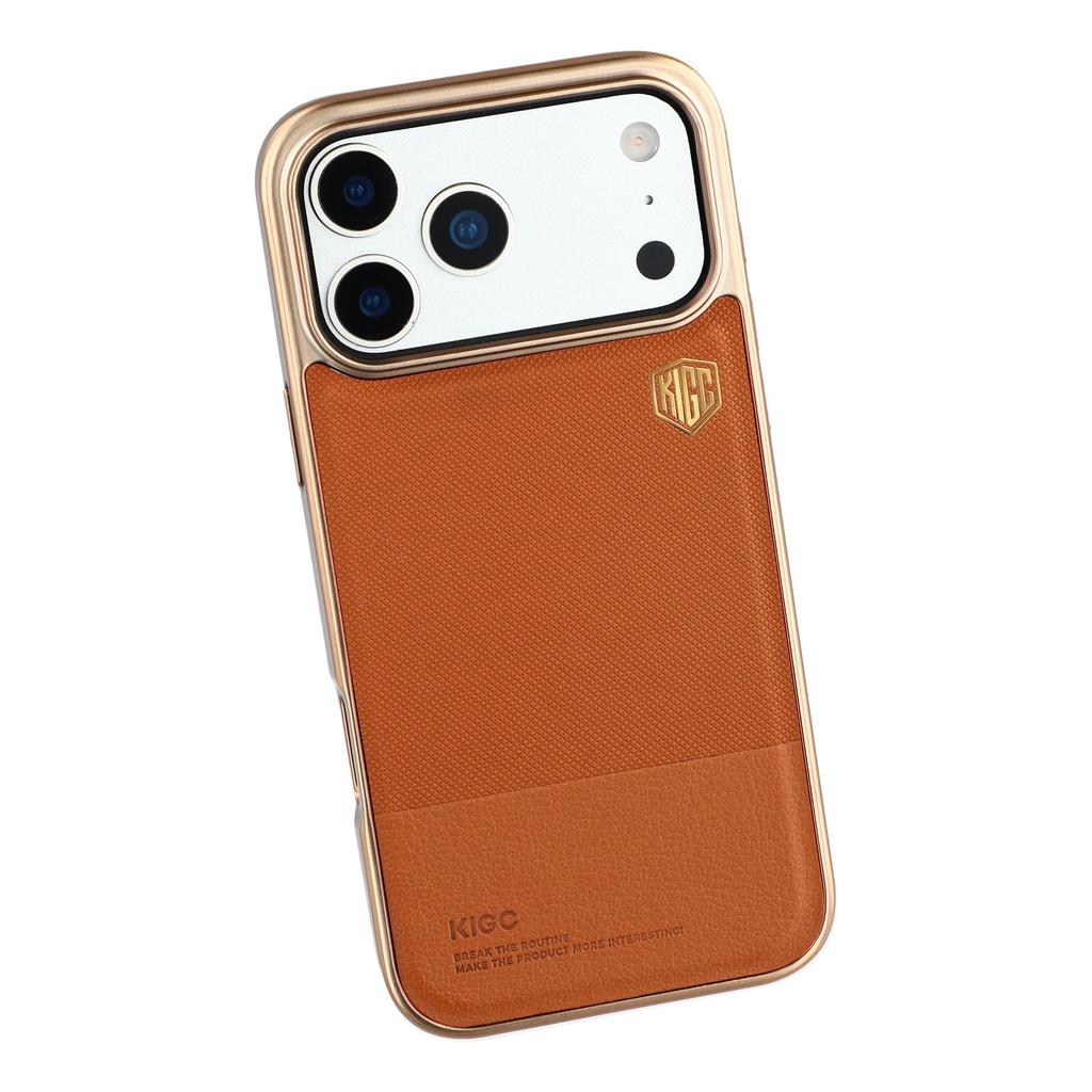 KIGC For iPhone 17 Pro Max Case PC + TPU + PU Electroplating Phone Cover