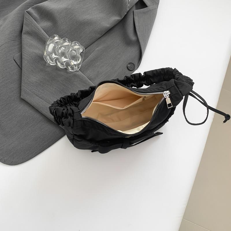 Women Casual Underarm Bag with Ruched Drawstring Strap Bow Ladies Outdoor Bag