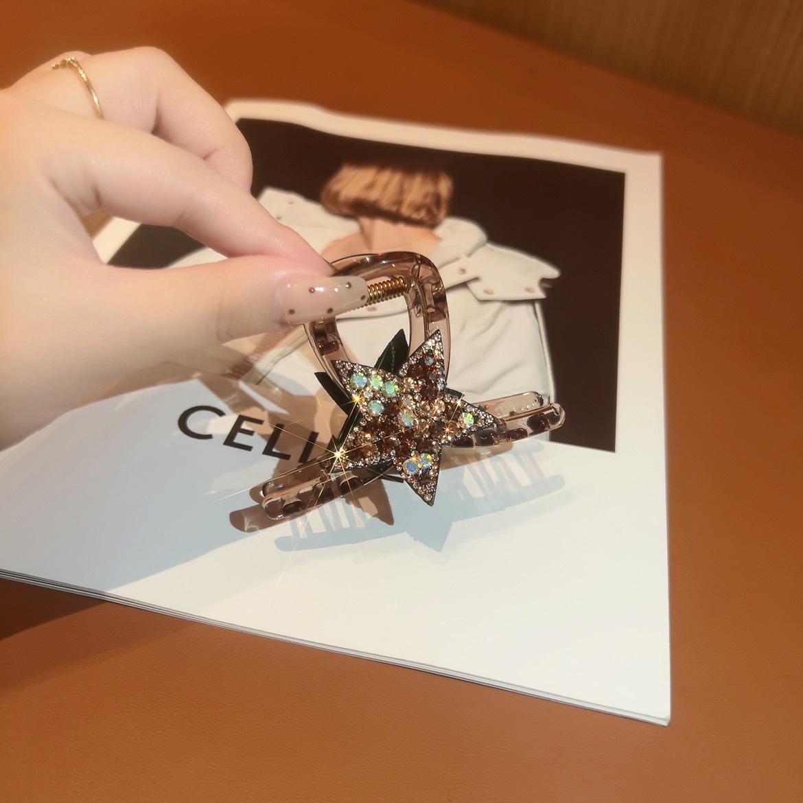 

Большая блестящая заколка для волос в виде пятиконечной звезды для женщин - Зажим-краб для прически, Зажим-акула для коротких завитых волос, Заколка для полусобранных волос