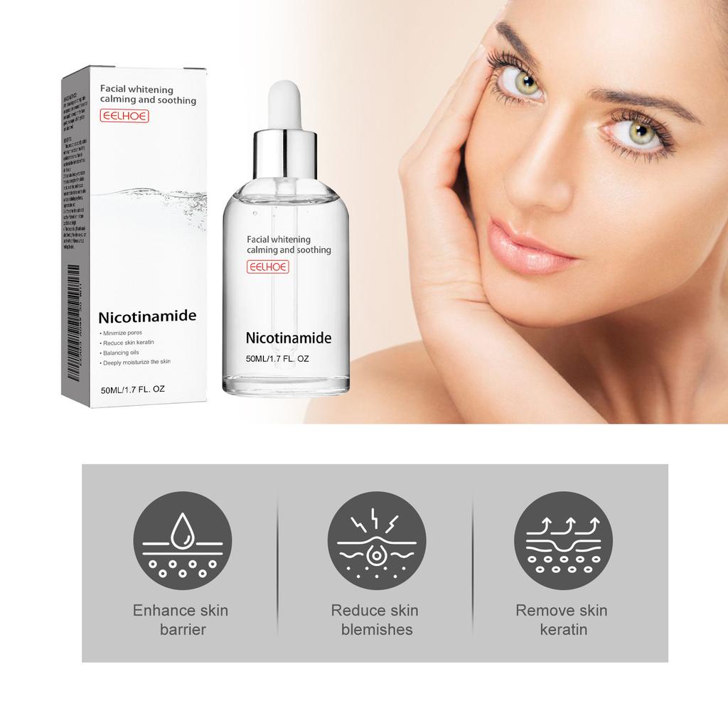 EELHOE Niacinamide Face Serum Whitening Anti Wrinkles Removal Spots Freckle Face Care Sodium Hyaluronate Facial Essence 50ml