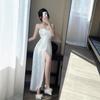Temperament celebrity pure desire sexy mesh splicing tube top long primer dress nightclub overalls