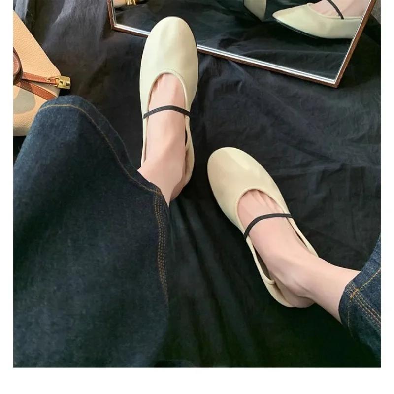 Fashion Elegant Minimalist and Niche Style Ballerina Women's Flat Round Toe Comfort Slip-On Ladies Loafers Leather Single Mules Shoes