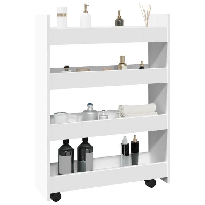 VidaXL Narrow 4-Tier Storage Cart White Engineered Wood, Slim Storage Cart, Rolling Cart, Cart 855259