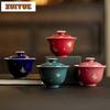 130ml Gold Stamping Butterfly Gaiwan Ancient Not Hot Tea Tureen Tea Bowl With Lid Kit Tea Brewing Cover Bowl Drinkware Craft