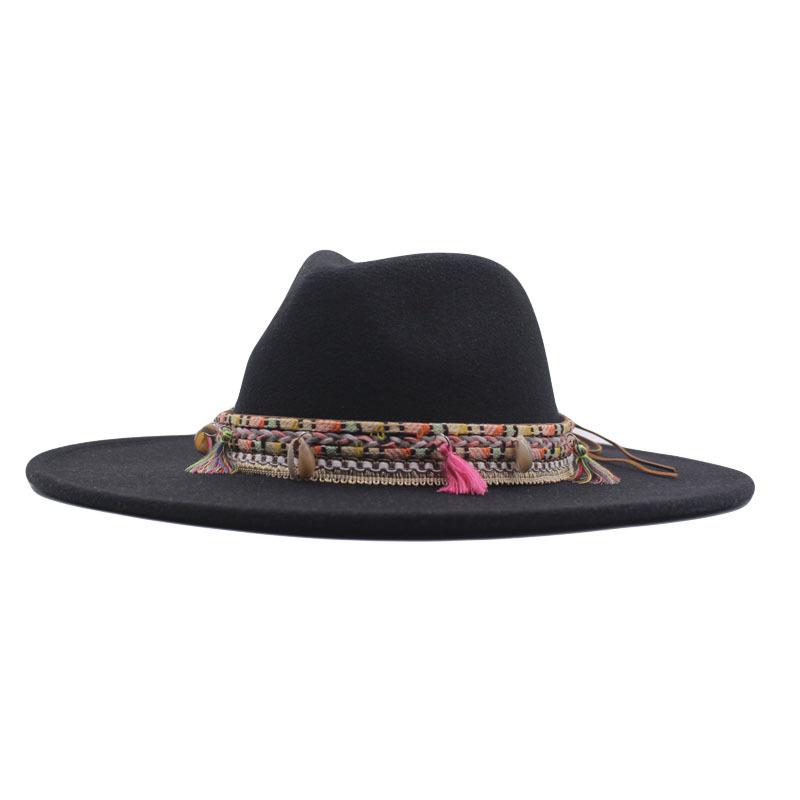 Autumn and Winter Retro Woolen Top Hat Women's New Ethnic Style Jazz Hat European and American Bell-shaped Hip-hop Cm Big Brim Felt Hat