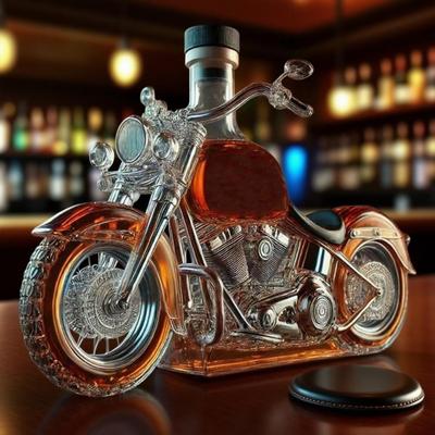 Stylová whisky karafa ve stylu motocyklu, Ručně vyráběná skleněná láhev na whisky víno Dekorativní, 3D design motoru motocyklu, Pro barový stůl vás