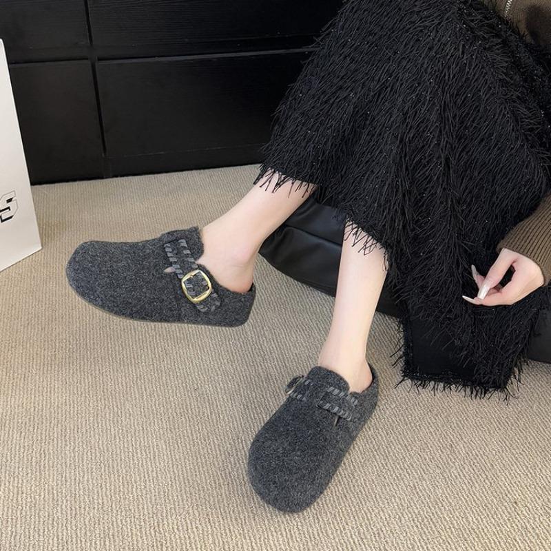 Thick-soled Shoes, One-foot Shoe Cover, Half-slipper, Women's Fleece New Cotton Slippers