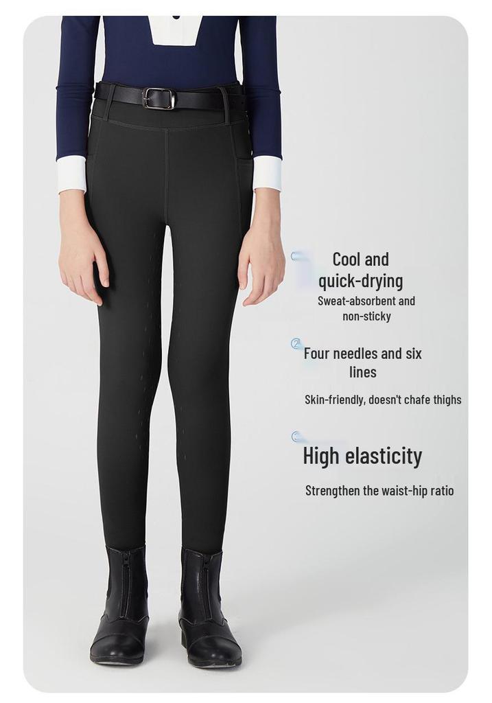 Unisex Children's Equestrian Pants with Full Seat Silicone Grip, Pockets & High Waist Elastic Design