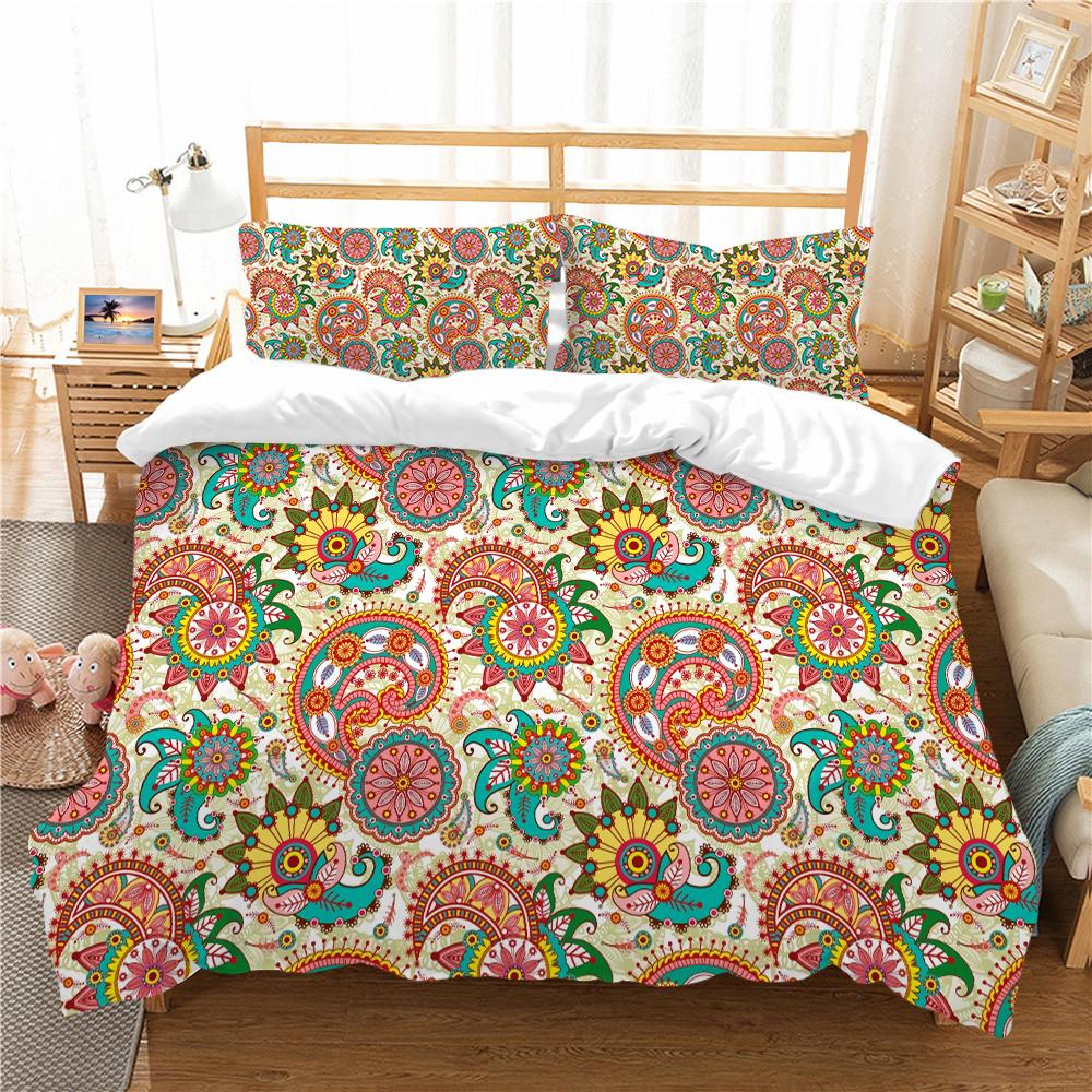 Set lenjerie de pat pentru acasă cu tema boemă Datura Print Husă de pilota cearșaf de pernă/pat dublu 2/3 piese Decorare dormitor