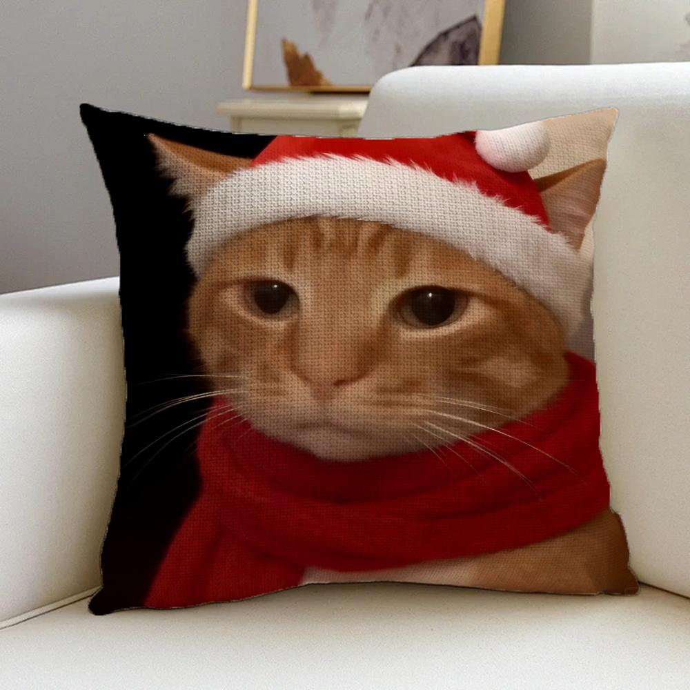 P-Funny Cat Meme Cushion Cover Natural Linen Pillowcase Set, All-In-One Decor For Sofa, Bedroom & Chair