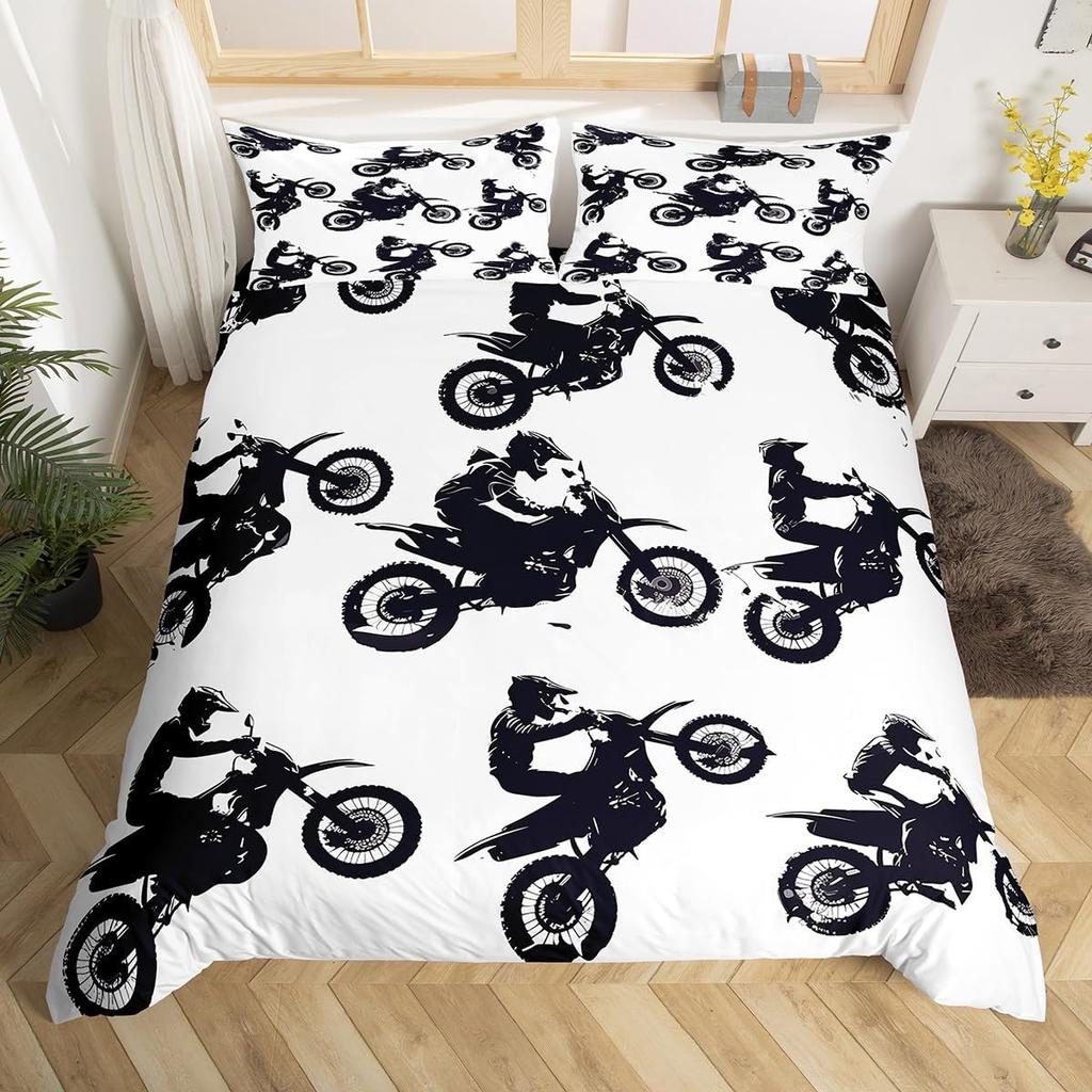 Motocross Down Duvet Cover Queen King Size Racing Bedding Set Motocross Rider Quilt Cover For Boys Teens Motorcycle Set 3 Pcs