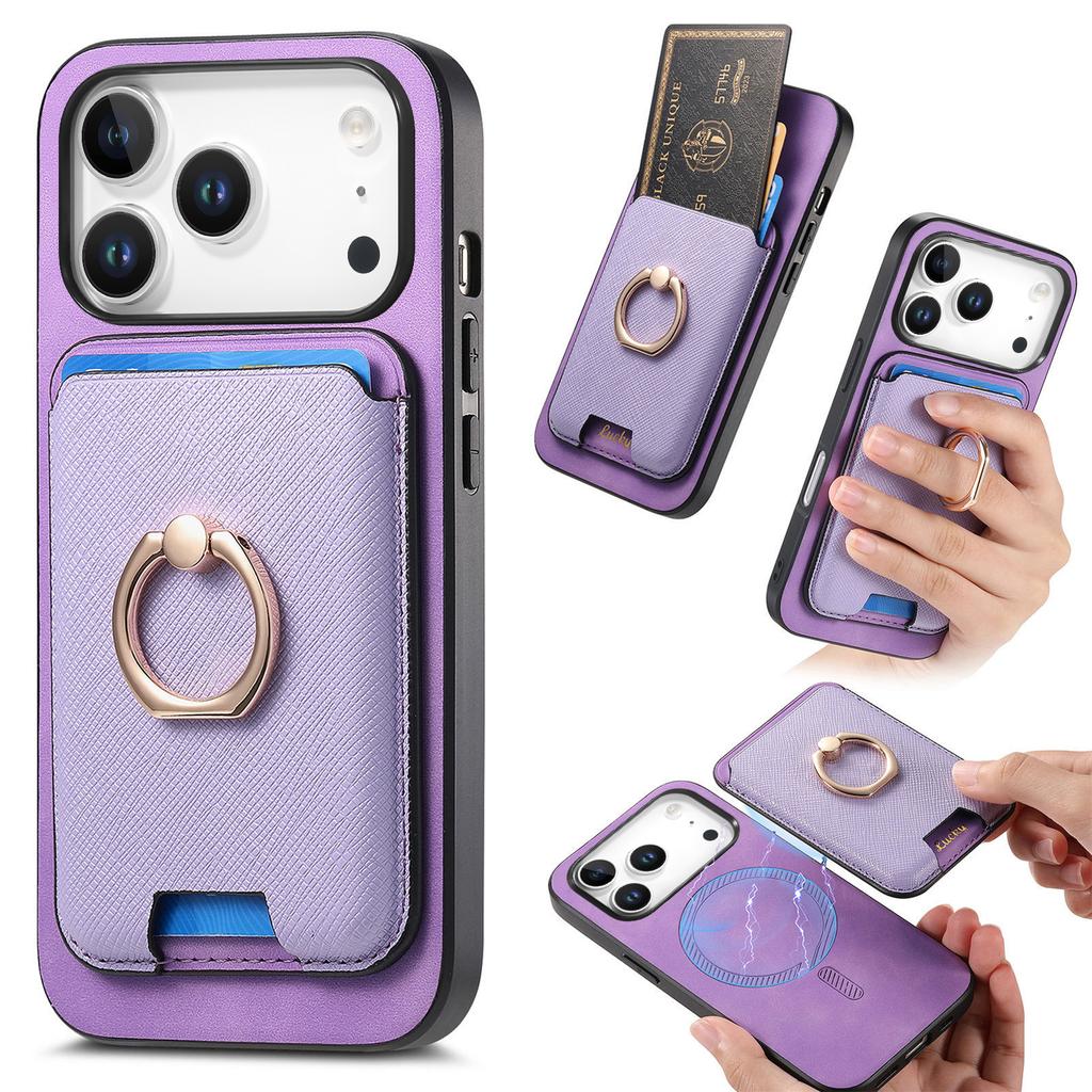 For iPhone 17 Pro Magnetic Case Detachable Card Bag Leather Back Cover with Kickstand
