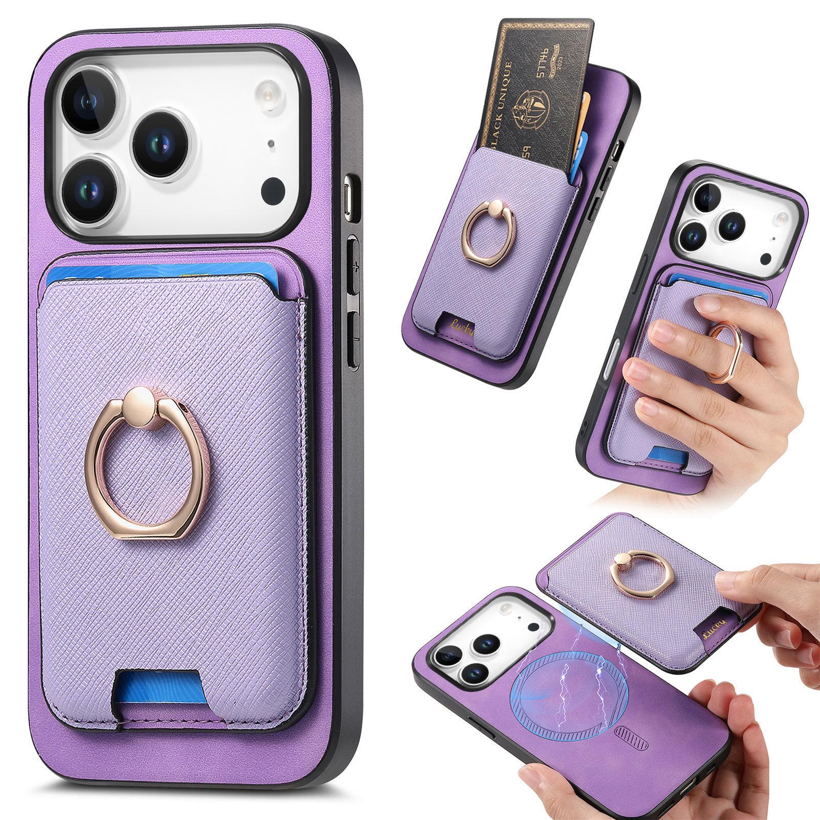 

For iPhone 17 Pro Magnetic Case Detachable Card Bag Leather Back Cover with Kickstand