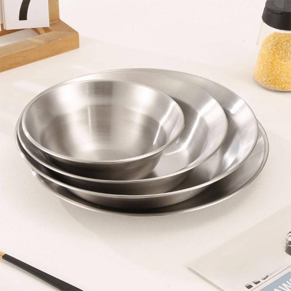4PCS/SET Stainless Steel Outdoor Dining Plate Bowl Korean Style Dessert Plate  Restaurant
