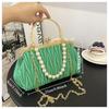 Fashion Women Orange Green Shoulder Bags Prom Clutch Pearl Chain Crossbody Bags Female Chic Totes Pu Leather Handbags And Purse