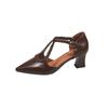 Fashion Hot Selling 2025 Elegant Pointed Toe Ladies Office Work Shoes Spring Summer T-straps Women's Mid Heels Hollow Out Dress Pumps