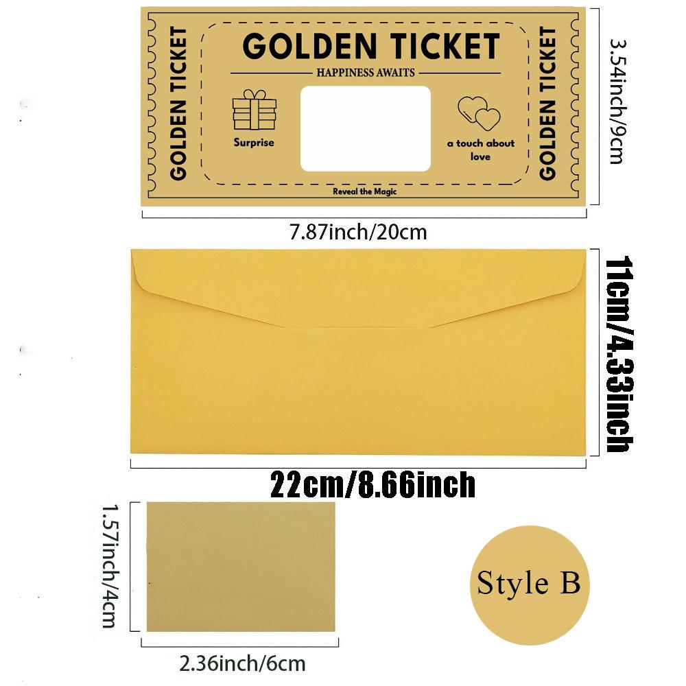 

3pcs/set Golden Ticket Scratch Card Scratch-off Travel Ticket Set with Envelopes Surprise Reveal Ticket Gift for Valentine s Day
