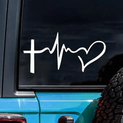 15x7.4cm Heartbeat Cross Faith Car Sticker Auto Body Bumper Windows Motorcycle Laptop Walls Vinyl Film Decal Car Accessories