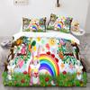 Rabbit Rainbow King Queen Duvet Cover Cartoon Animals For Children Boys Girls Easter Green Polyester Quilt Cover Bedroom Decor