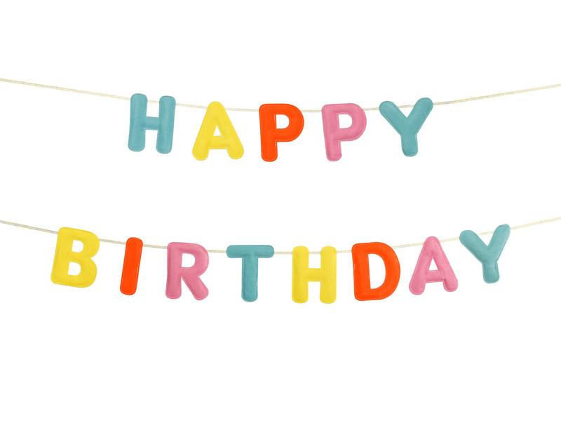 Vilten letterslinger "Happy Birthday" multicolour - lengte 3 meter - herbruikbaar - stoffen vlaggenlijn