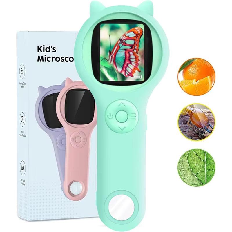 500X Pocket Handheld Microscope Children Microscope With Game Mode 8 LED Electric Magnifier Mini 2 Inch IPS Screen Microscope