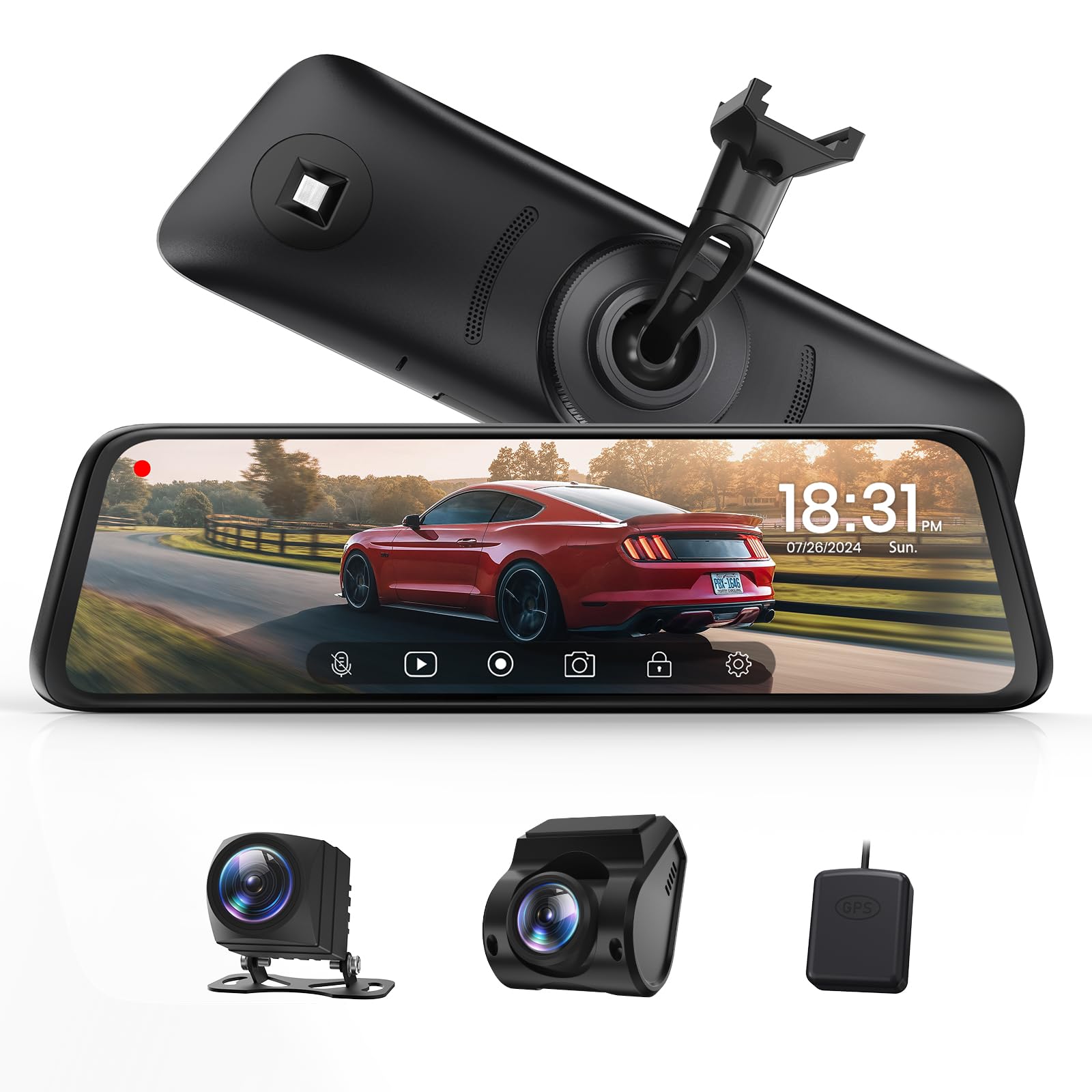 

FOXPARK Digital Rear-View Mirror Dash Cam, OEM-replacement, 10-inch, Separate Front and Rear Cameras, GPS, Auto Brightness, IP68 Rear