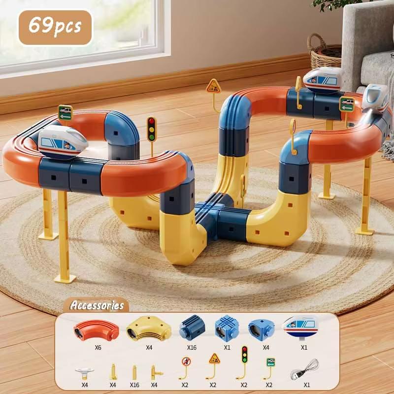 Kid Electric Magnetic Track Car Toys Set DIY Magnetism Orbital Cube Road Build Anti-gravity Levitating Train STEM Toy Xmas Gift
