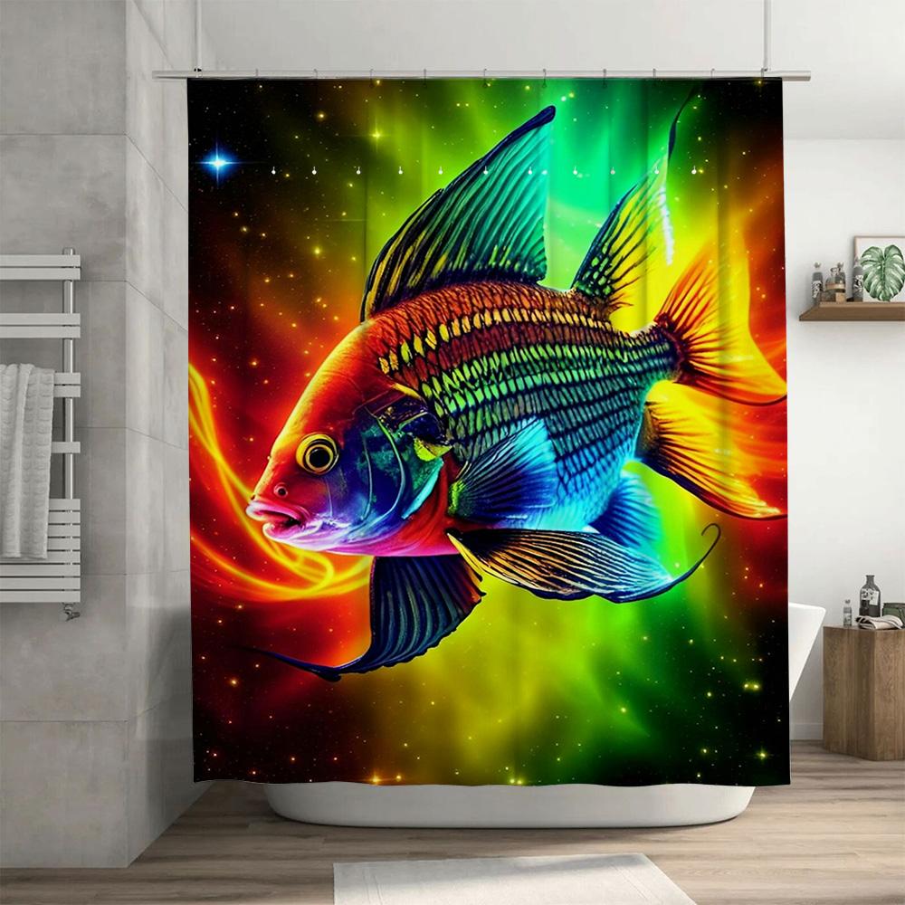 Rainbow Fish Shower Curtain 3D Printed Bath Decor with Vivid Print for Bathroom Decorations.