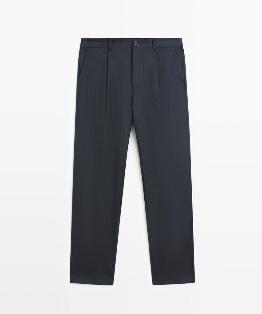Masimodutti Relaxed Fit Wool Pintuck Detail Pants